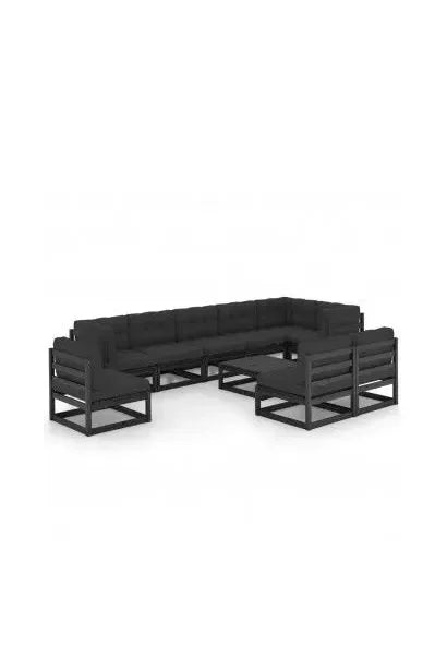 Conjunto de muebles para el jardín fabricado en pino con cojines de color negro de vidaXL