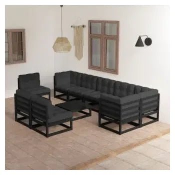 Conjunto de muebles para el jardín fabricado en pino con cojines de color negro de vidaXL 2