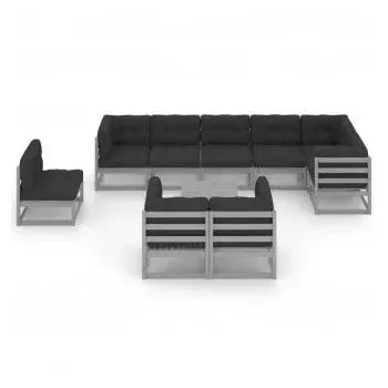 Conjunto moderno de muebles fabricados en madera maciza con cojines de color gris de vidaXL 3