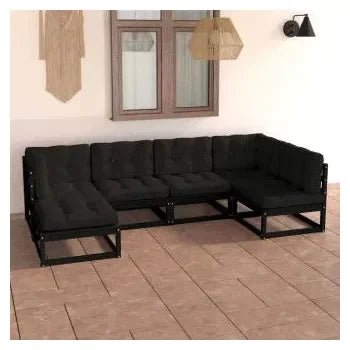 Juego de muebles para jardín con cojines de 6 piezas fabricado en madera de pino y tela de color de vidaXL 2