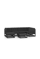 Juego de muebles para jardín con cojines de 7 piezas fabricado en madera y tela de color negro y gris de vidaXL