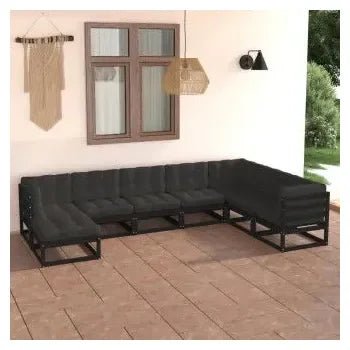 Juego de muebles con cojines para jardín de 8 piezas fabricado en madera de color negro y gris de vidaXL 2