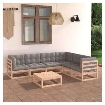 Juego de muebles para exterior de 7 piezas modulares acabado madera y gris de vidaXL 2