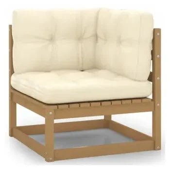 Conjunto sofás con cojines y mesa de jardín madera con acabado miel y crema de vidaXL 4