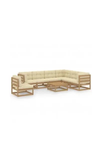 Conjunto de sofás con cojines y mesas de jardín madera con acabado miel y crema de vidaXL