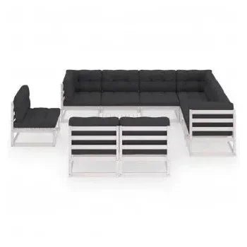Conjunto de muebles fabricados en madera de pino con cojines color antracita de vidaXL 2