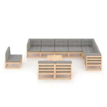 Conjunto exteriores de muebles fabricados en madera de pino con cojines en color gris de vidaXL 2