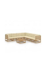 Garden sofa set with cushions and wooden table in cream and brown finish by vidaXL
