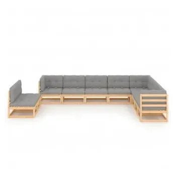 Conjunto de sofás exteriores fabricados en madera de pino con cojines en color gris de vidaXL 2