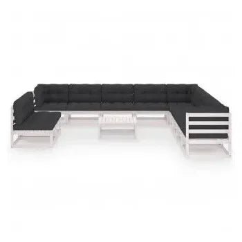Conjunto de muebles rústicos de jardín modulares color blanco con cojines de vidaXL 2