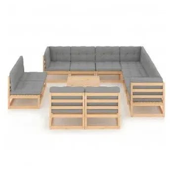 Juego de 12 muebles modulares para espacios exteriores de madera maciza de pino de vidaXL 2