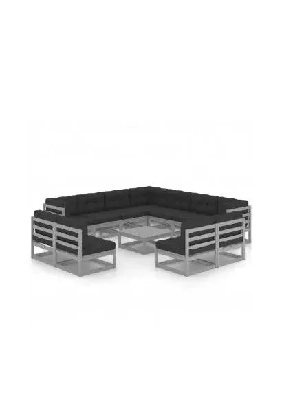 Juego de 12 sofás y mesa para exteriores de madera maciza de pino color gris de vidaXL