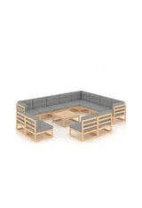 Outdoor furniture set made of solid pine wood with grey cushions by vidaXL