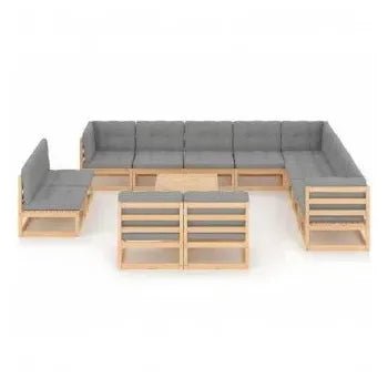 Conjunto de muebles exteriores fabricados en madera maciza de pino con cojines color gris de vidaXL 2