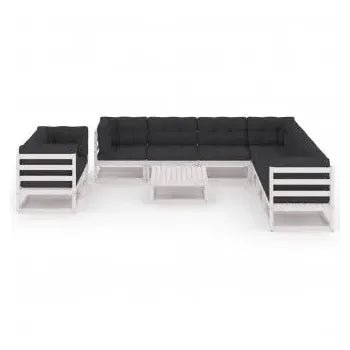 Conjunto de sofás con cojines y una mesa de diseño modular en color blanco de vidaXL 2
