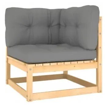 Conjunto de muebles exteriores para terrazas y jardines en madera de pino con cojines color gris de vidaXL 3