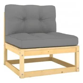 Conjunto de muebles exteriores para terrazas y jardines en madera de pino con cojines color gris de vidaXL 4