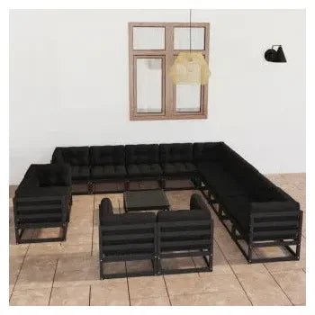 Conjunto de muebles para jardín con 14 piezas y cojines fabricados en madera de pino Negra de vidaXL 2