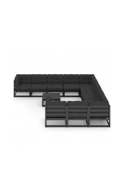 Set de muebles para jardín con 12 piezas fabricadas en madera de pino color negro de vidaXL
