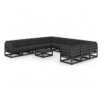 Set de muebles para jardín con 12 piezas fabricadas en madera de pino color negro de vidaXL 2