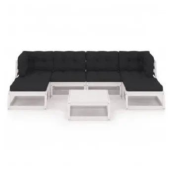 Conjunto de jardín de mesa y sillones de madera de pino blanco con cojines antracita 6 plazas de vidaXL 3