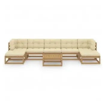 Conjunto de sofás madera de pino para jardín de 8 piezas en marrón miel y blanco crema de vidaXL 3
