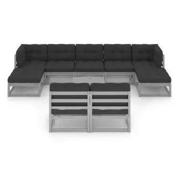 Set de muebles para jardín de 10 piezas con cojines fabricado en madera en color gris de vidaXL 3