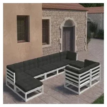 Muebles para el jardín fabricados en madera maciza con cojines de color blanco y gris de vidaXL 2