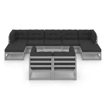Set de muebles para jardín de 10 piezas con cojines fabricado en madera de pino en color gris de vidaXL 3