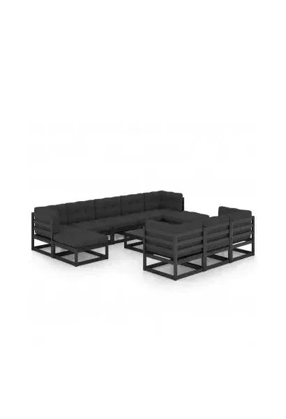 Juego de muebles de jardín 9 piezas de madera de pino Negra con cojines de vidaXL