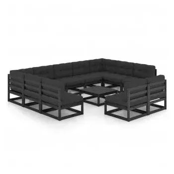 Conjunto de muebles de jardín 12 piezas fabricadas en madera pino Negra con cojines de vidaXL 3