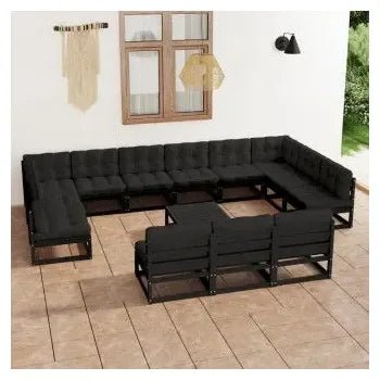 Juego de muebles para el jardín con 14 piezas fabricadas en pino de color negro de vidaXL 2