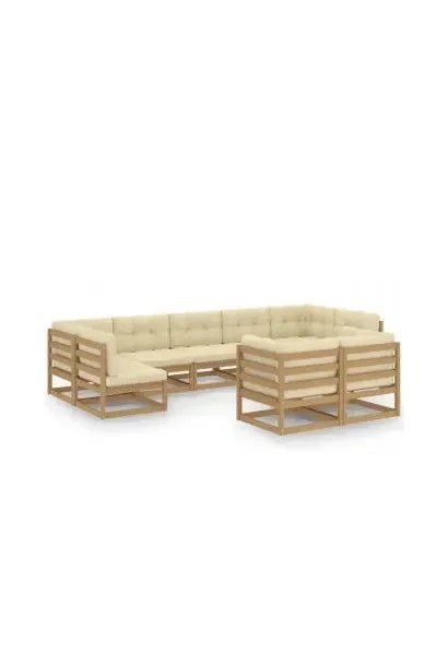 Conjunto de jardín de 9 sofás con cojines y mesa de madera de pino natural y gris de vidaXL