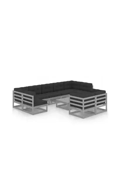 Conjunto de jardín de 9 sofás con cojines y una mesa de madera color gris de vidaXL