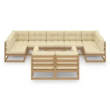 Conjunto de jardín de 9 sofás con cojines y mesa de madera color marrón miel de vidaXL 3