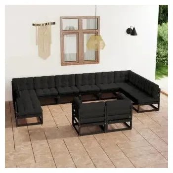 Juego de muebles para el jardín con 12 piezas fabricadas en madera de pino negro de vidaXL 2
