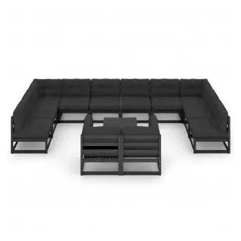 Set de muebles para el jardín con 13 piezas fabricadas en pino macizo de color negro de vidaXL 3