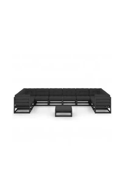 Juego de muebles de jardín 11 piezas madera maciza de pino Negra y cojines antracita de vidaXL