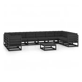 Juego de muebles de jardín 11 piezas madera maciza de pino Negra y cojines antracita de vidaXL 3