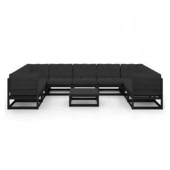 Conjunto de muebles exteriores para el jardín fabricado en madera de color negro con cojines de vidaXL 3