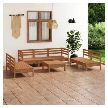 Conjunto mobiliario de 8 piezas para jardín fabricadas en madera maciza de pino con acabado de vidaXL 2