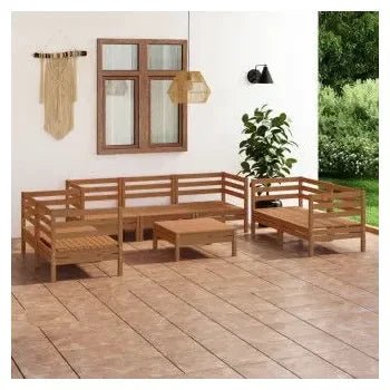 Conjunto de jardín de 8 piezas de sofás y mesa de madera de pino marrón miel de vidaXL 2