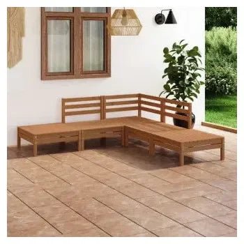 Conjunto de muebles exterior de color marrón miel fabricado en madera maciza de pino de vidaXL 2