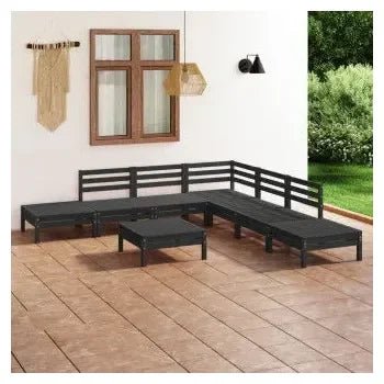 Conjunto mobiliario de 8 piezas para jardín fabricadas en madera de pino con acabado en color negro de vidaXL 2