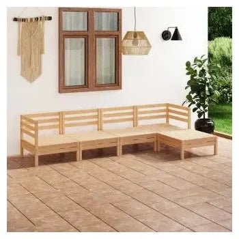 Juego de muebles de jardín de 5 plazas con sofás y reposapiés en madera maciza de pino acabado de vidaXL 2