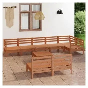 Juego de 9 piezas para jardín hechas en madera de pino maciza con acabado en marrón miel de vidaXL 2