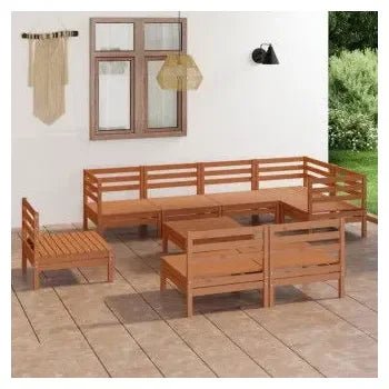 Conjunto mobiliario de 9 piezas para jardín hechas en madera de pino maciza con acabado en color de vidaXL 2