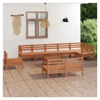 Juego mobiliario de 10 piezas para jardín fabricadas en madera de pino maciza con acabado en marrón de vidaXL 2