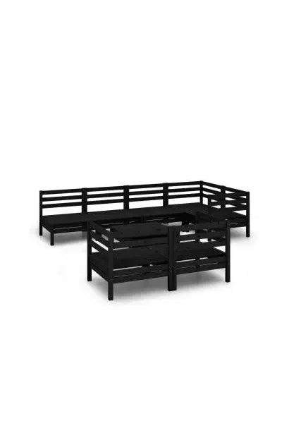 Juego mobiliario de 8 piezas para jardín fabricadas en madera de pino maciza con acabado en negro de vidaXL