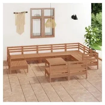 Conjunto mobiliario de 11 piezas para jardín fabricadas en madera de pino maciza con acabado de vidaXL 2